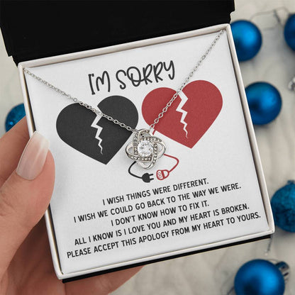 Sorry - Heart Is Broken - Love Knot Necklace