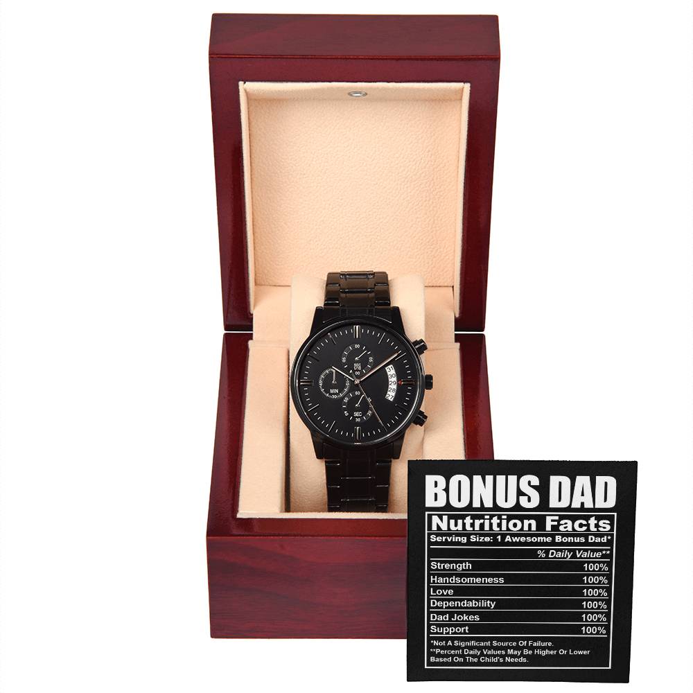 Bonus Dad - Nutrition Facts - Metal Chronograph Watch